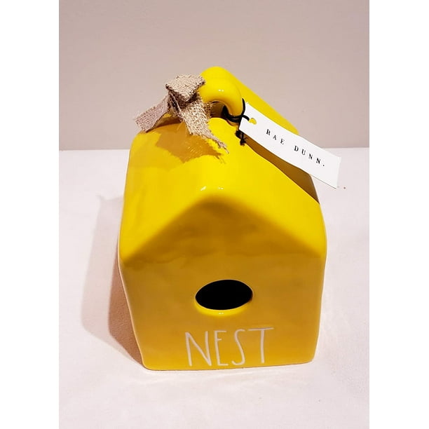 Rae Dunn by Magenta Home Pink Ceramic Decorative Birdhouse with Pink Checkered Ribbon Rae Dunn by Magenta Home Pink Ceramic Decorative Birdhouse with Pink Checkered Ribbon